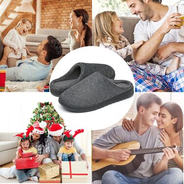 ЧайЧакс Теплі домашні тапочки з піною пам'яті для жінок та чоловіків, бавовна, 46/47 EU, чорний/сірий