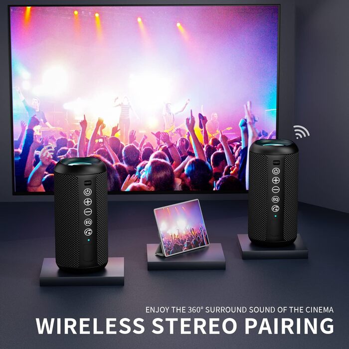 Портативна Bluetooth колонка Ortizan з RGB підсвічуванням, IPX7, 30 годин роботи, Bass Boost, TWS, AUX, TF картка, мікрофон (чорний)