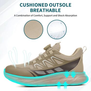 Робочі черевики для чоловіків та жінок. Зручні, дихаючі, з металевим носком. Індустріальні черевики для роботи з пряжками та шнурівками (41 EU, Хакі)