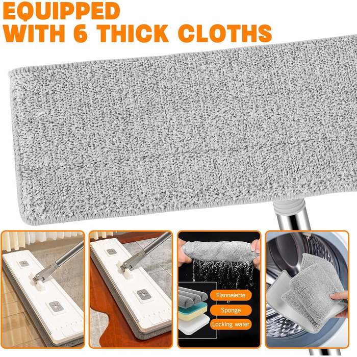 Набір для миття підлоги з відром GIOVARA: моп з відром, система віджиму, мікрофібра, 6 насадок, для всіх типів підлоги, білий