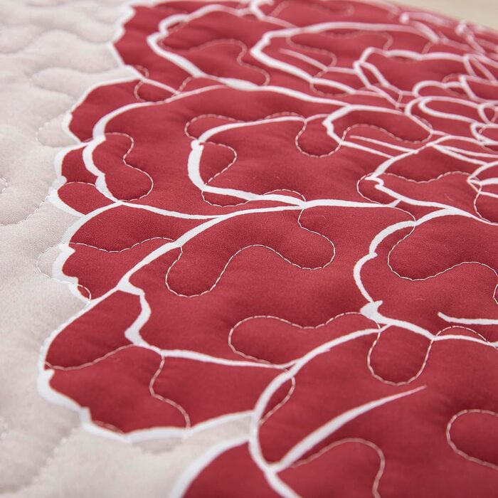 Tagesdecke WONGS BEDDING 220x240 см з квітами, бургунді. М'яка літня ковдра з мікрофібри для двоспального ліжка, комплект з 2 наволочками 48x75 см