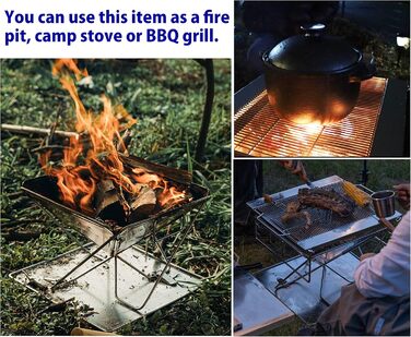 CAMPINGMOON Portable Stainless Steel Wood Grill and Fire Pit 20 inches with Carry Bag MT-055