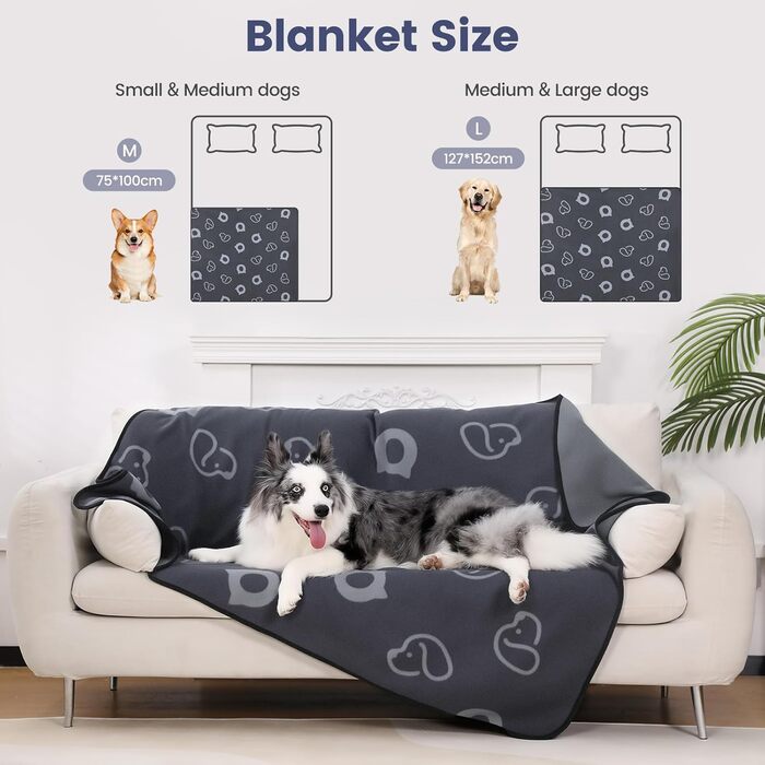 Водонепроникний килимок для собак, 152x127 см, плюшевий фланель та шерпа, для середніх та великих собак, машинне прання - Чорний (152x127 см, Сірий)