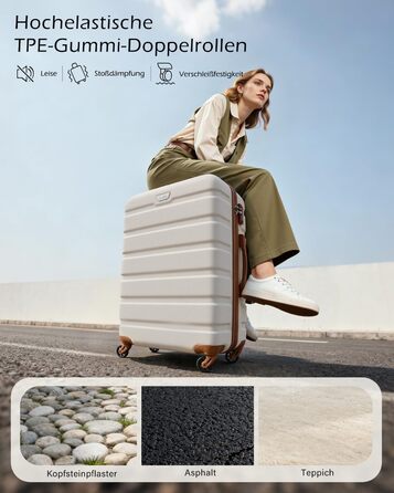 Валіза COOLIFE з жорстким корпусом, тріляк, ручна валіза з TSA-замком та 4 колесами (білий/коричневий, велика валіза)