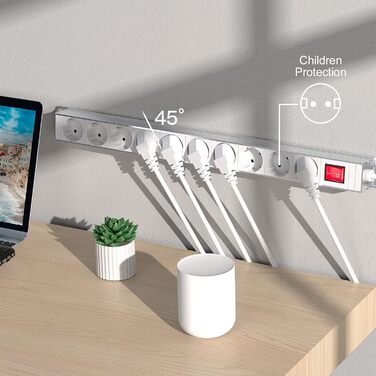 Мережевий фільтр 10 розеток з захистом від перенапруги, з вимикачем та поворотними кріпленнями, металевий корпус (білий)