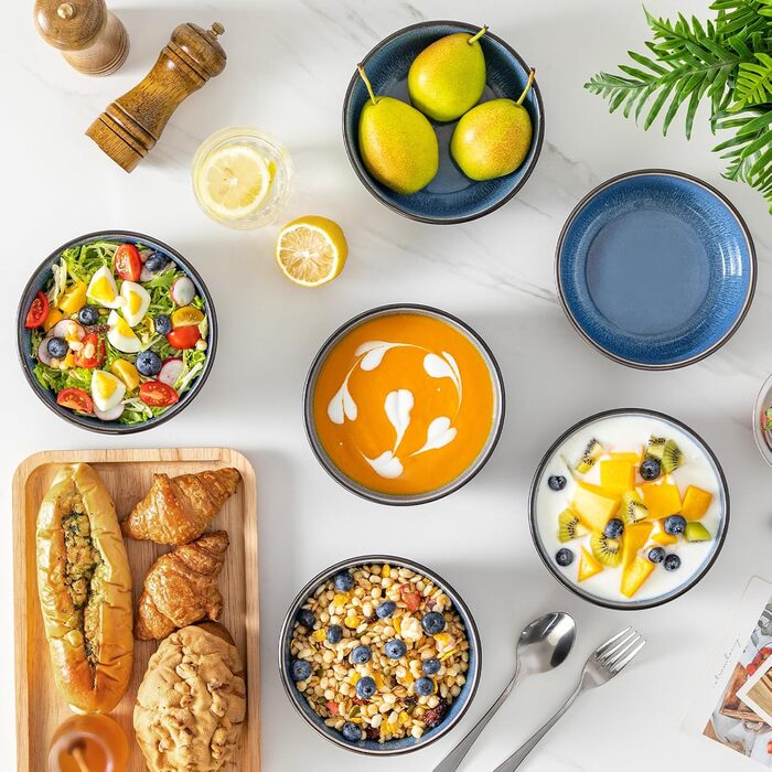 Набір тарілок/мисок Vancasso PLAYA, 6 шт., блакитні, з кераміки (6 мисок, супові тарілки, салатники, паста)