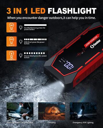 Бустер для автомобіля Cy8 5000A — Потужний пусковий пристрій (Jump Starter) для бензинових двигунів до 8л та дизельних до 6л, 12V, з LED-ліхтарем та EVA-кейсом