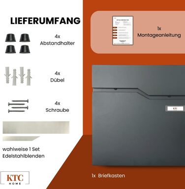 Поштова скринька KTC Home Premium Postlux 4.0 Anthrazit з табличкою для імені - стійка до УФ-випромінювання та погодних умов, порошкове покриття