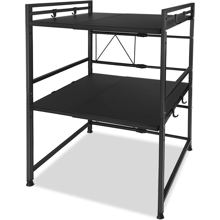 Висувна кухонна полиця-органайзер з 8 гачками, 2 яруси, ширина 40-60 см, 32*80 см