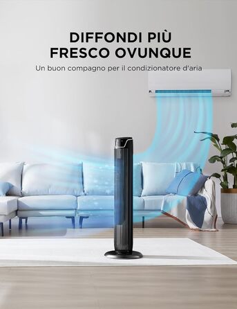 Вентилятор торгової марки Midea FZ10-17JR Elegant Tower Fan з дистанційним керуванням, таймером, потужність 45W, чорний колір