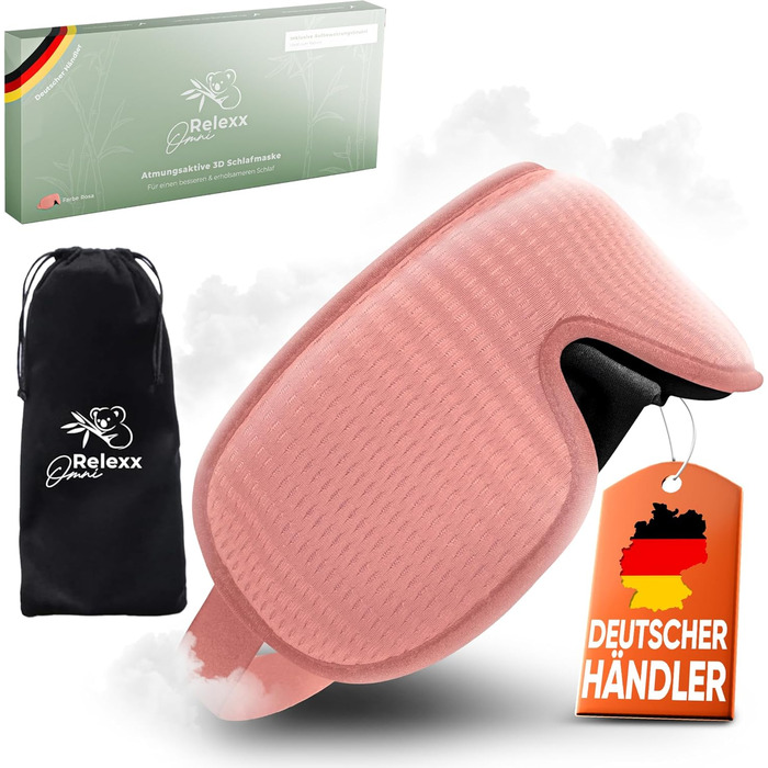 Сонна маска для жінок – дихаюча маска для сну – зручна та м'яка – блокує світло – для подорожей – 3D-поглиблення для очей – з memory foam (рожева)