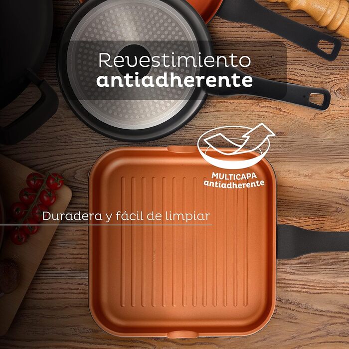 Гриль сковорода San Ignacio Bronze 28x28 см, алюмінієва з антипригарним покриттям, для всіх типів плит