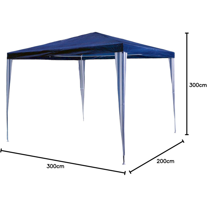 SONLEX Garden Gazebo 3 x 3 m, waterproof, including pegs, guy ropes, corner connectors, PE tarpaulin material 110 g/m², painted metal frame, tool-free pop-up system assembly, blue