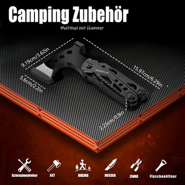 Мультитул 16в1 для чоловіків: набір для кемпінгу, виживання, подарунок на День батька. З сокирою, молотком, плоскогубцями, пилкою, викрутками, відкривачкою для пляшок та ін. Чорний колір