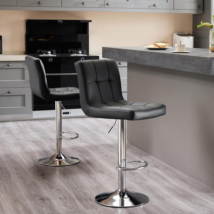 DUMOS Set of 2 Adjustable Bar Stools - Modern Style, Metal Legs, Kitchen Bar Stools with Backrest - for Bar, Kitchen & Living Room (White & Black)