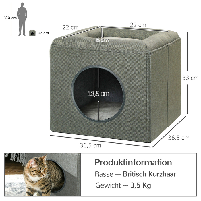 Будинок-ліжко для котів PawHut 2-в-1 з подушкою, 36,5 x 36,5 x 33 см, зелений