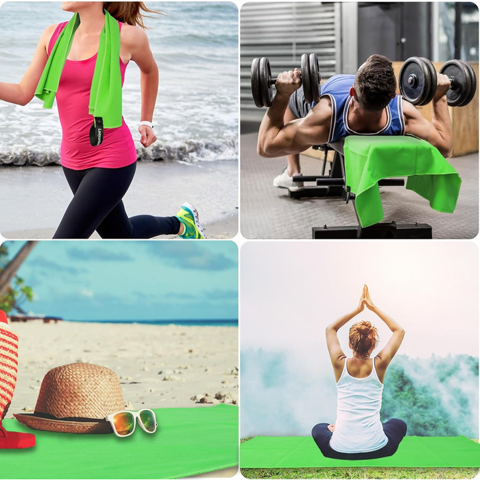 Набір рушників Leeyunbee з мікрофібри (2 шт.) - 160x80 см + 80x40 см, швидковисихаючі, для спорту, подорожей, пляжу (зелений)