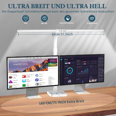 LED настільна лампа Doppelkopf з регулюванням яскравості, 24W, 80см, захист очей, гнусий шийка, 25 режимів освітлення