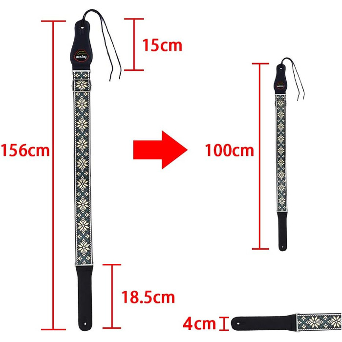 Гітарний ремінь Rayzm з візерунком жакарду, бавовняний, для акустичної та електрогітари, басу, з тримачем для медіатора, металевий бугель 5 см, регульована довжина