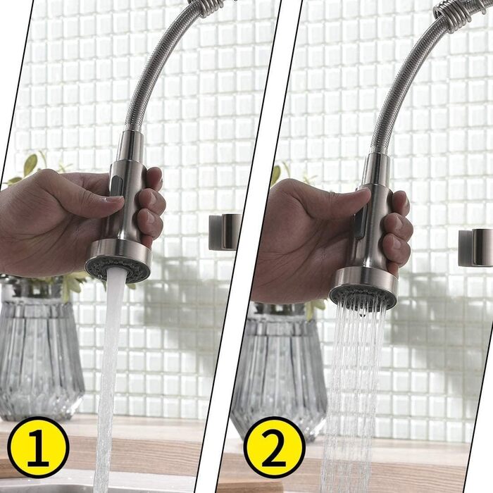 Змішувач для кухні з висувною лійкою, 360° обертання, щіткове золото, для кухні