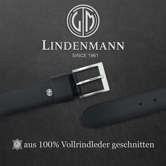 Чоловічий шкіряний ремінь LINDENMANN 40мм, чорний, натуральна шкіра, довжина 110 см (пояс 95 см)