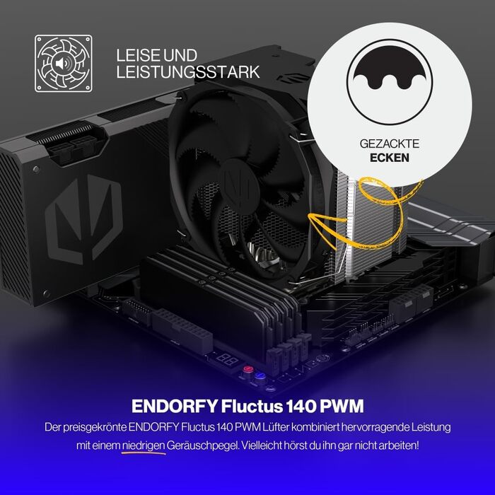 Охолоджувач процесора ENDORFY Fortis 5 з вентиляторами 140 мм та 120 мм, підтримка AM4/AM5/LGA1700/LGA1200, напівпасивний режим