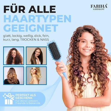 Щітка для волосся Lockenbürste Premium - для кучерявого волосся, біо-щітка з щетиною дикого кабана, 3-в-1 для створення локонів (Лілаковий, Світло-блакитний)