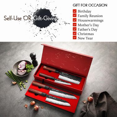 Ніж кухарський Santoku HEZHEN 18,5 см, сталь Дамаск, японський стиль Gyuto, дерев'яна рукоятка