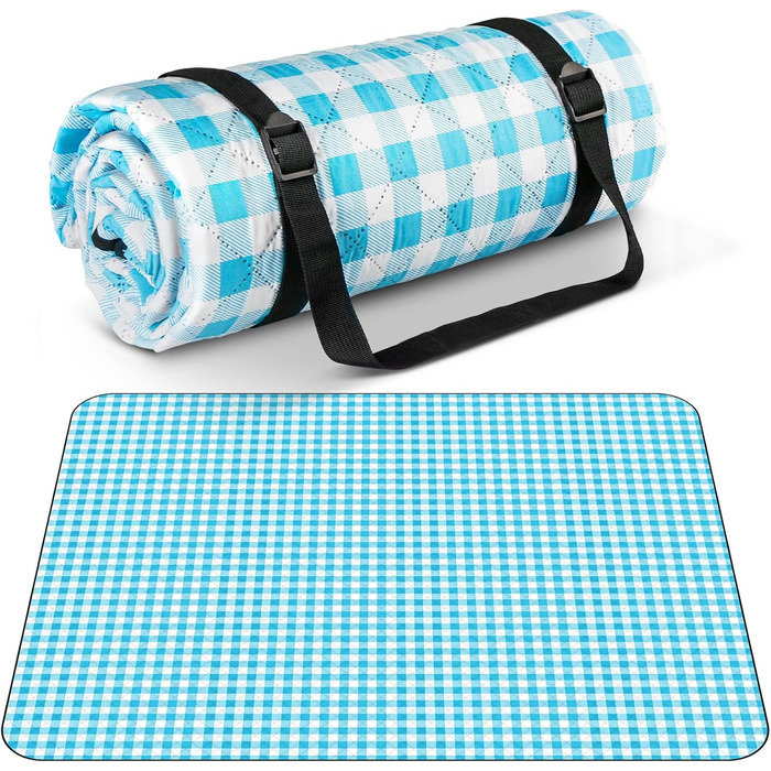 AOSTOK Плед для пікніка, пляжний килимок, вологостійкий з ручкою, 200x150 см, блакитний