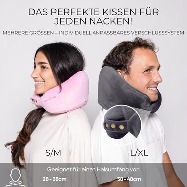 Подушка для шиї CLOUDS – зручна подушка для подорожей на літаку та в авто з memory foam, 2 розміри, дихаючий чохол, 5 кольорів (сірий, L/XL)