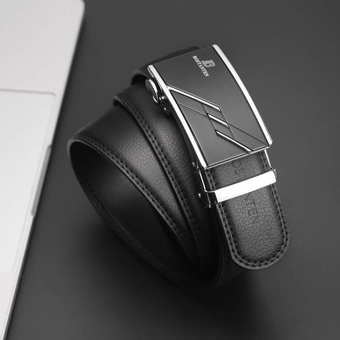 Шкіряний чоловічий ремінь BOSTANTEN з автоматичною пряжкою (рачет), 35 мм, чорний, довжина 115 см (на талію 32-38 дюймів), класичний бізнес-стиль