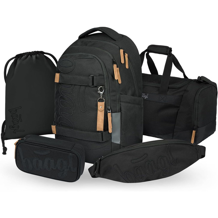 Шкільний рюкзак Baagl Set для хлопчиків та дівчаток-підлітків (5 предметів): рюкзак Skate MAX, пенал, спортивна сумка, бананка, ергономічний, 30 л (Darkness)