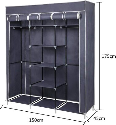 Wardrobe, Fabric Closet for Bedroom, Fabric Wardrobe, Large Storage Space, Sturdy Wardrobe, for Bedroom, Dressing Room, 150x45x175cm, Grey