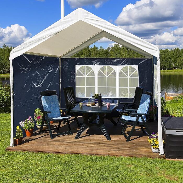 Relaxdays Pavilion Side Walls, 4-Piece Set, 2x3m, Side Panels, Window & Zipper, Waterproof, PE Plastic, Blue