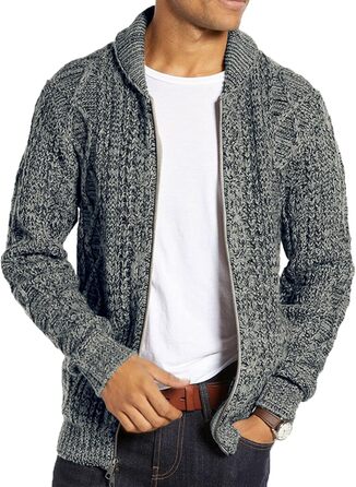Чоловічий в'язаний кардиган Runcati з довгим рукавом, коміром та замком, з косими візерунками (XL, сірий)