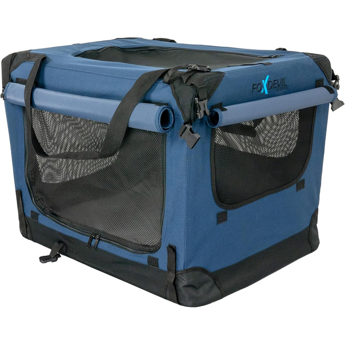 Foxdevil Складана переноска для собак та котів середніх розмірів – переноска для тварин у машину та в дім (M, Синій)