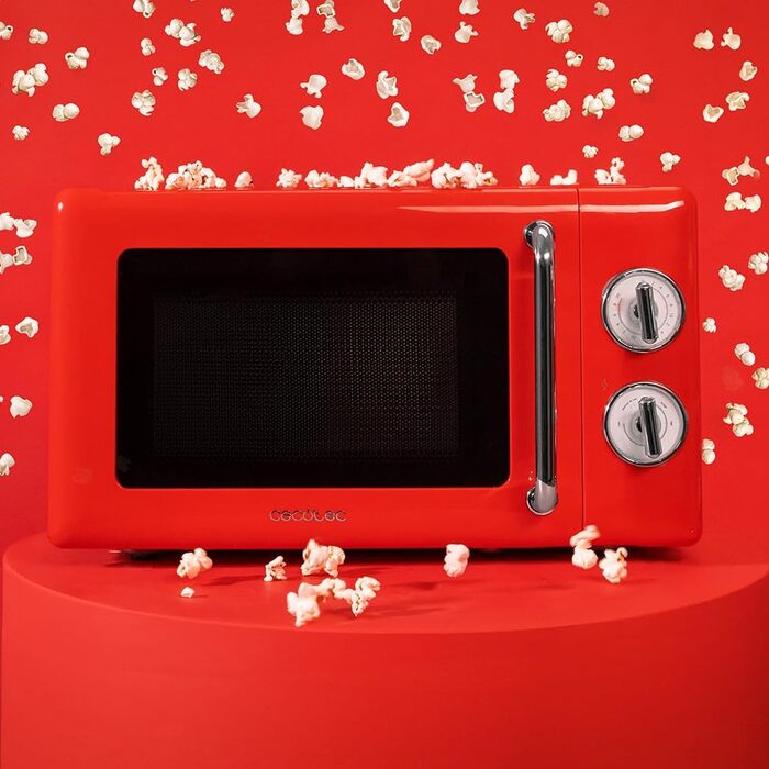 Мікрохвильова піч Cecotec Proclean 3110 Retro Green: 700 Вт, 6 рівнів, таймер до 30 хв, функція розморожування, механічне керування, зелений колір, сталевий фініш