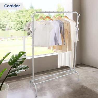 edihome Clothes Rack, Clothes Rod, 118X148X39cm, Shoe Shelf, Metallic, Stable, Clothes Organizer (White)