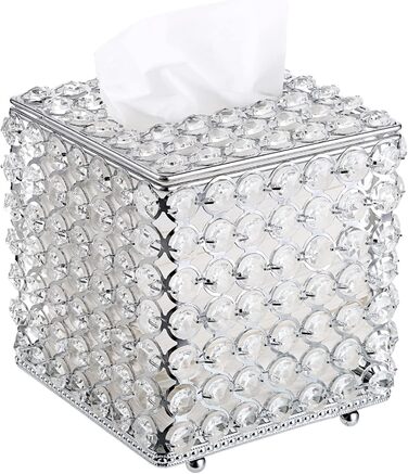 SUMNACON Crystal Silver Cosmetic Tissue Box Made of Glass and Metal, Pocket Tissue Box, Tissue Dispenser. Tissue box decoration for living room, dining room, hotel, restaurant, office, square.