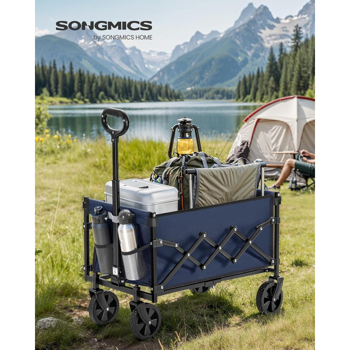 Візок садовий SONGMICS GFW909B01 (90л, темно-синій) складний, міцний, до 180кг, з 4 колесами