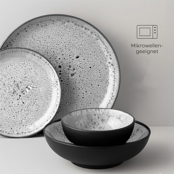 Набір посуду Twinzee Steingut (24 частини) для 6 осіб: тарілки та миски - серія Riviera (Perla)