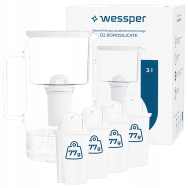 Скляний фільтр-глечик Wessper D2 з боросилікатного скла, 3 л, білий + 5 фільтрів