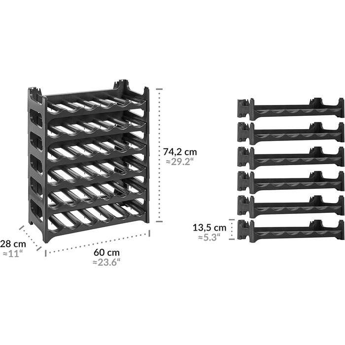 Bottle Rack - Modular, Stackable Design for 36 Bottles, Wine Rack Anthracite