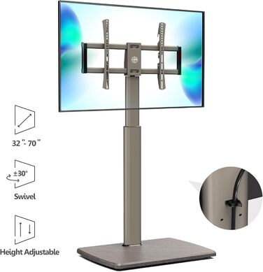 FITUEYES Adjustable Swivel TV Stand with Wood Base - Fits 32-70 inch TVs up to 40kg, VESA 400x600, Khaki