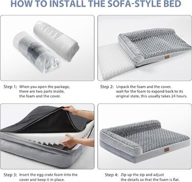 Зручне ортопедичне ліжко для собак великих порід BFPETHOME, вологостійке, з ефектом пам'яті, 106.7x76.2 см, сірого кольору