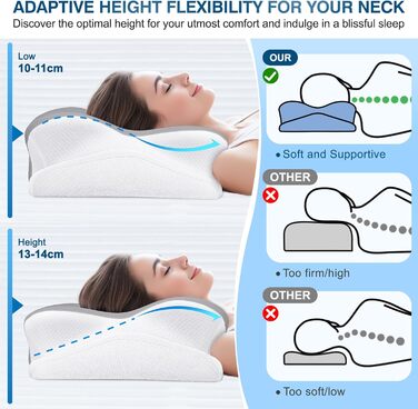 Подушка для шиї Subtail - подушка з піною з пам'яті, ергономічна подушка для сну на боці, спині та животі, сірого кольору