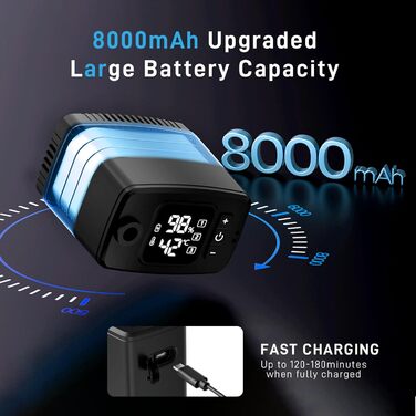 Портативний душ для душу на відкритому повітрі з LED-дисплеєм, 8000 mAh, IPX8 водонепроникний, USB зарядка - для кемпінгу, походу, пляжу