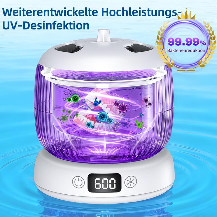 Ультразвуковий очищувач для зубних протезів, кап, брекетів та ювелірних виробів 200 мл, 45000 Гц, з УФ-лампою