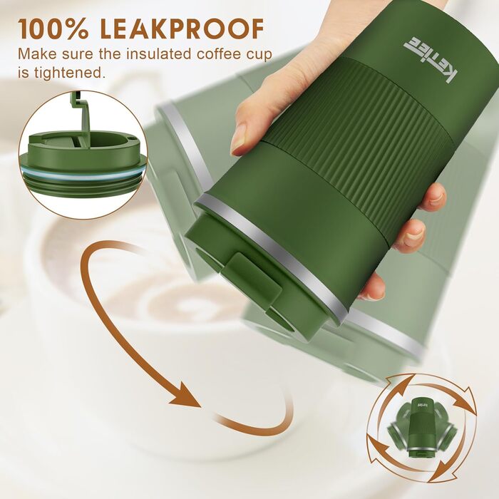 Термокружка KETIEE 510мл, з подвійними стінками, для кави та чаю, оливковий колір