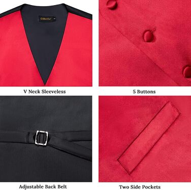 Жилет з атласу DiBanGu для чоловіків з краваткою та булавкою на лацкан, костюмний, для весілля, вечірки (L, Червоний)